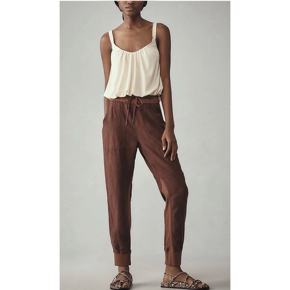Anthropologie The Nomad Linen Blend Pants Joggers Womens S Brown Utility Boho